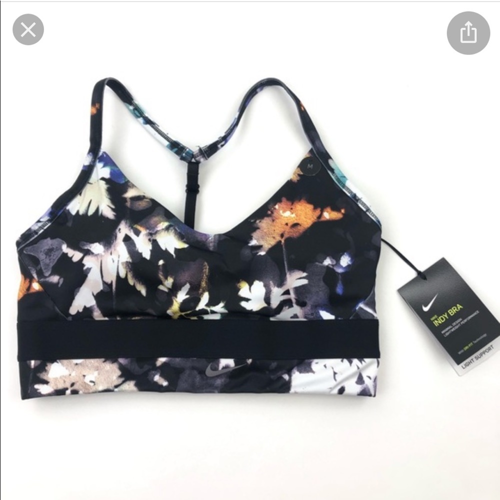 BRAND NEW NIKE INDY LOW IMPACT BRA, FLORAL BLACK